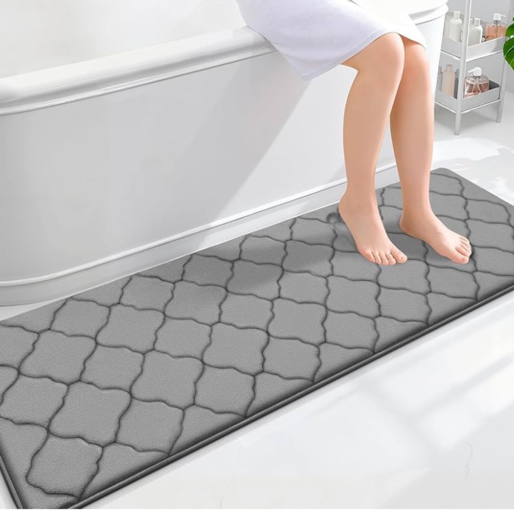 OLANLY Memory Foam Gray Bath Mat Rug 59x20, Ultra Soft & Absorbent Bathroom Rug